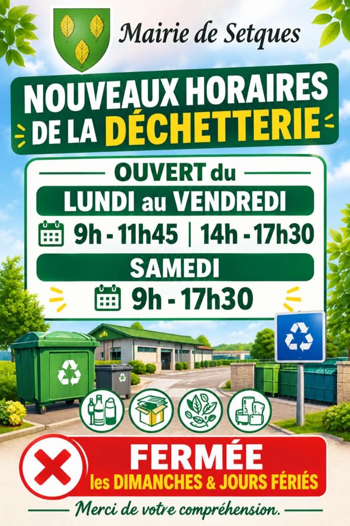 Changement des horaires de déchetterie depuis le 05/10/2026